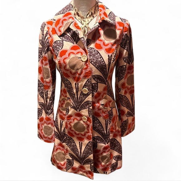Anthropologie fei Floral Print Coat Jacket Retro Mod Style - Picture 1 of 7